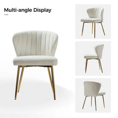 White chair with gold legs shown from multiple angles on a white background