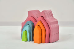 Stack of colorful foam blocks on a white background