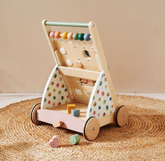 Back of activity walker showing the open storage area