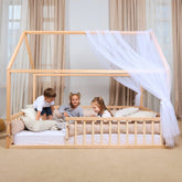 Twin Size Montessori House Bed for Kids with Fence