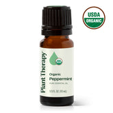 Bottle of Plant Therapy Organic Peppermint essential oil with USDA Organic label on a white background