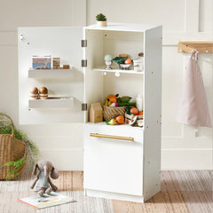 Lifestyle image of play fridge with play food in it