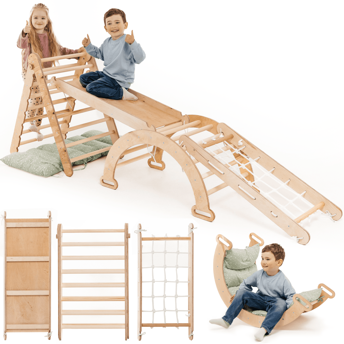 Montessori climbing frame set with children using it