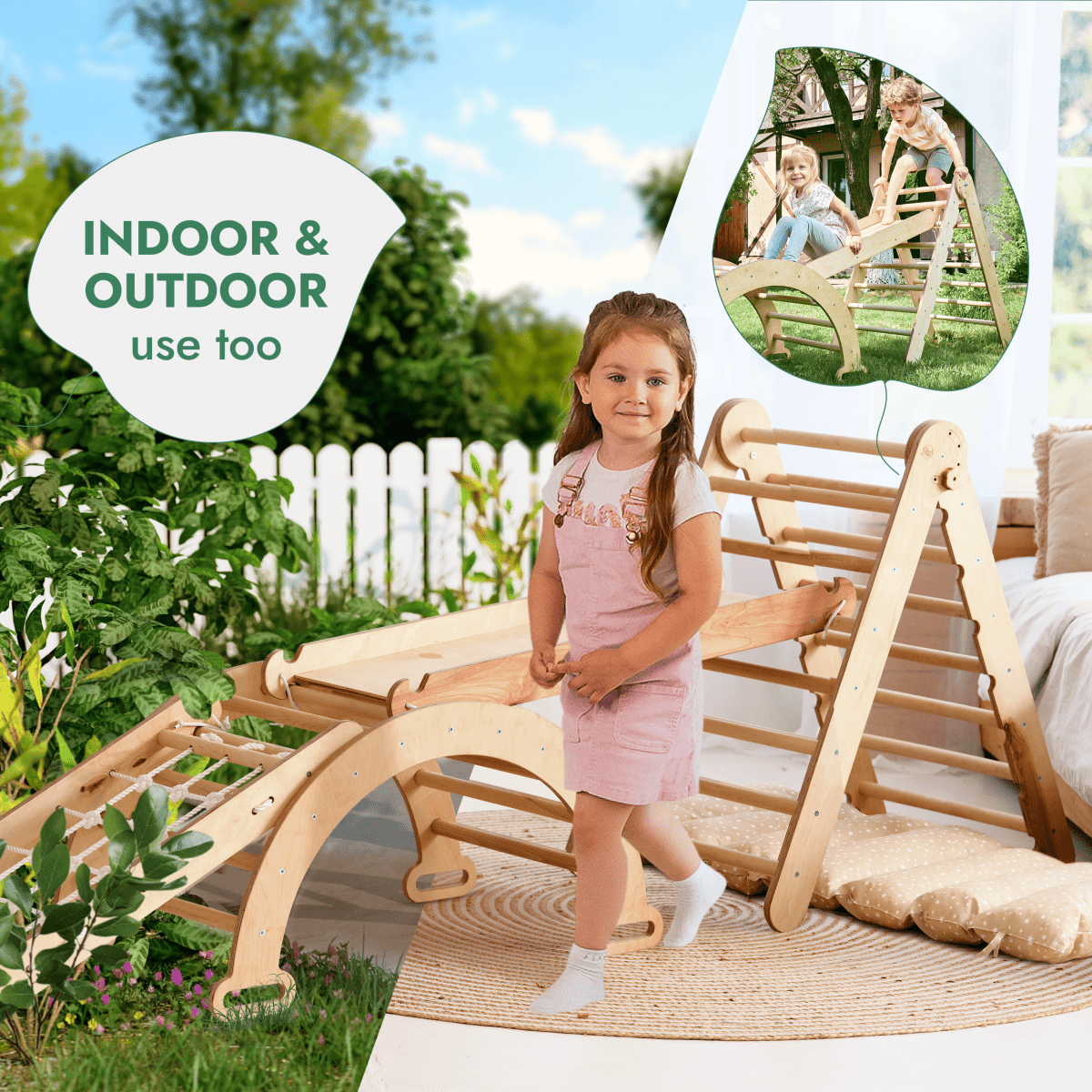 Child outside with climbing set