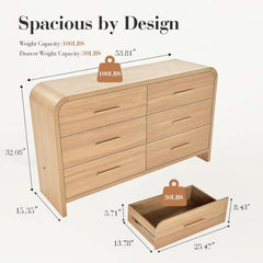 Curved Dresser 54Inch Oak Finish Contemporary Storage