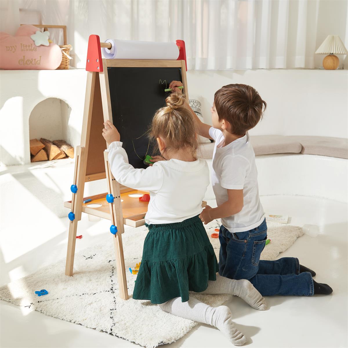 Chalkboard side of Tiny Land double-sided wooden art easel