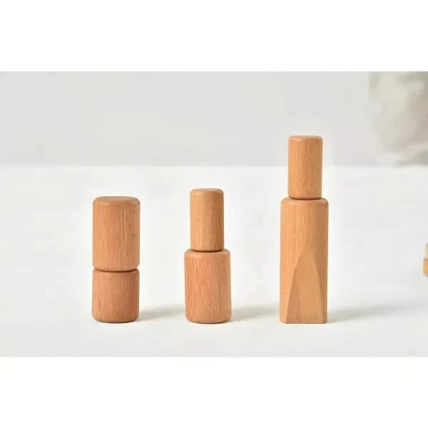 Set of wooden cylindrical objects on a white background