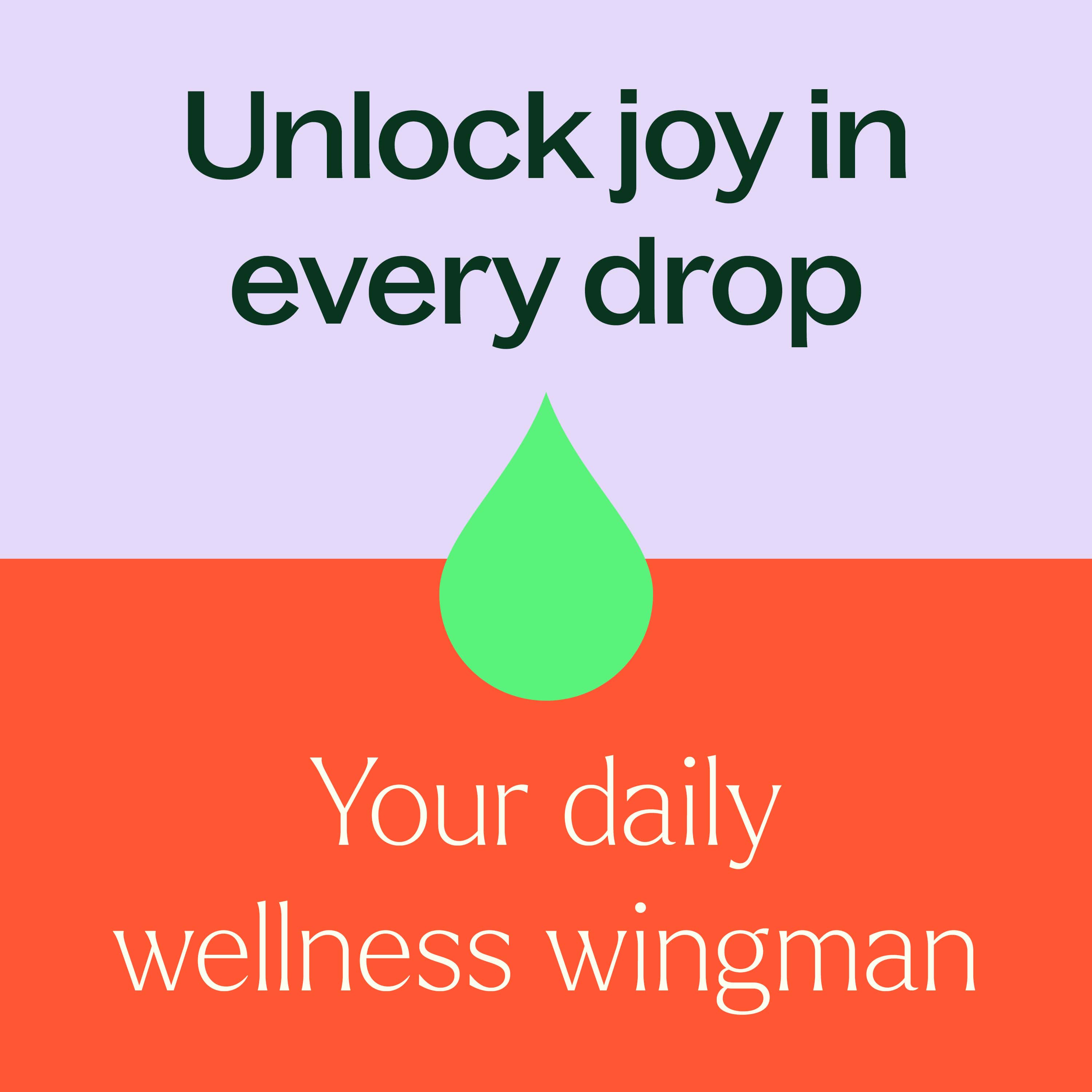 Green droplet icon with motivational text on a purple and orange background