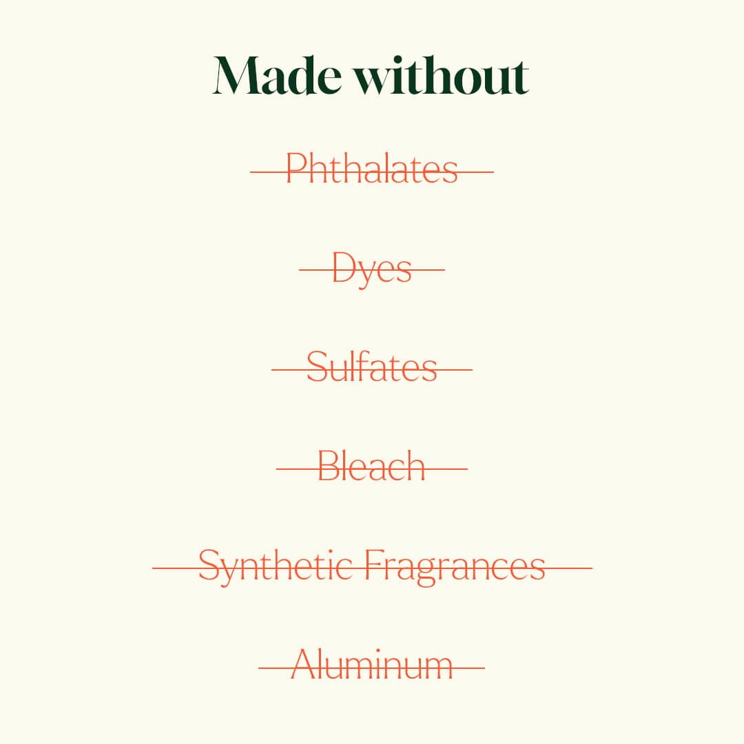 Text listing ingredients made without on a white background