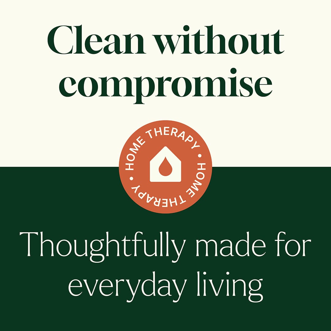 Logo and text for 'Home Therapy' with a tagline about cleaning products.