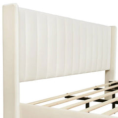 Beige upholstered headboard on a white background