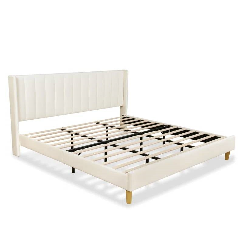 White wooden bed frame on a white background