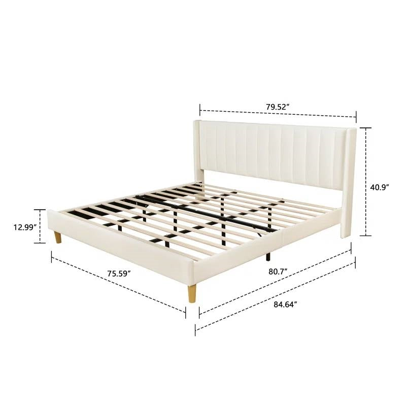 White bed frame with dimensions labeled on a white background