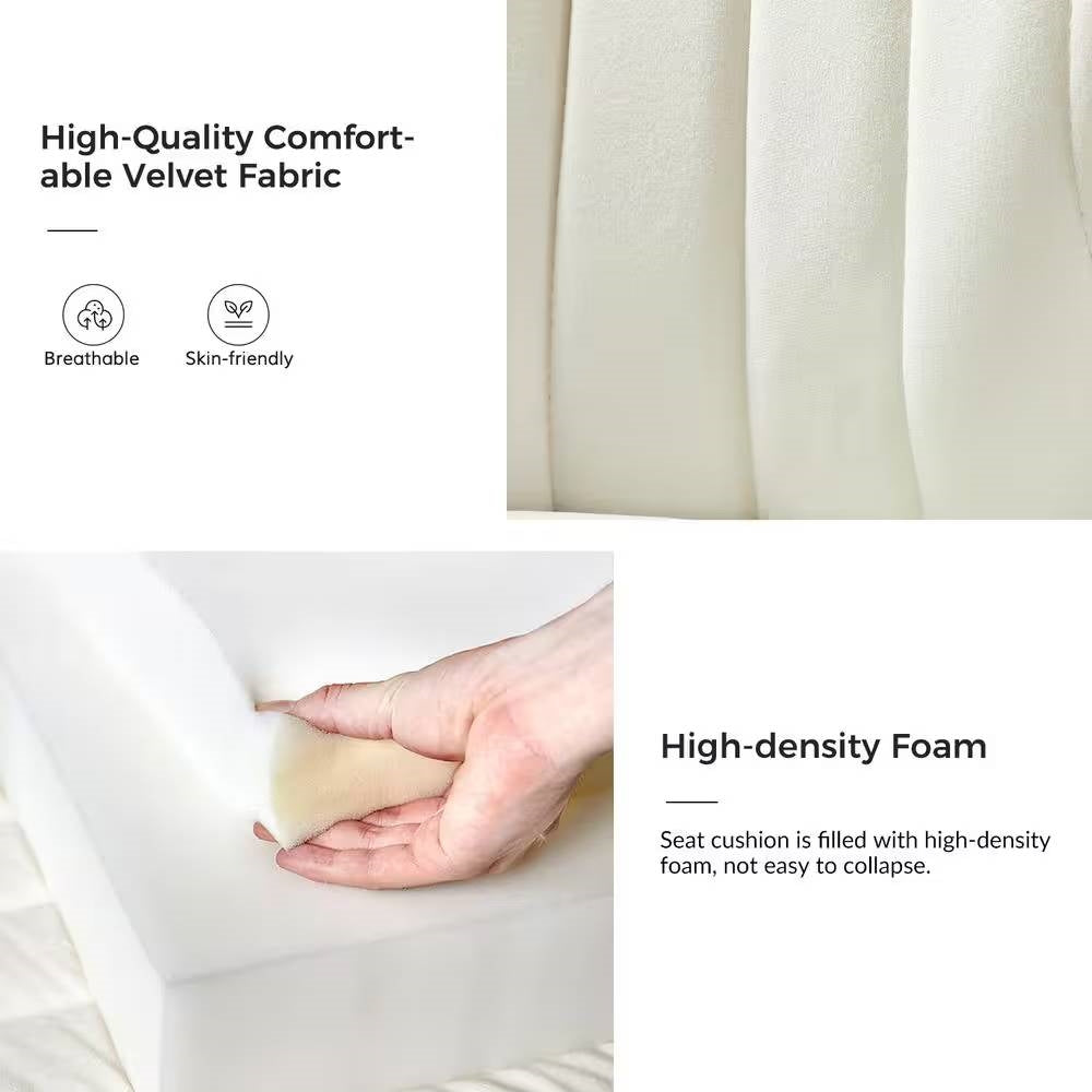 Text and images highlighting high-quality comfort fabric and high-density foam in a product description.