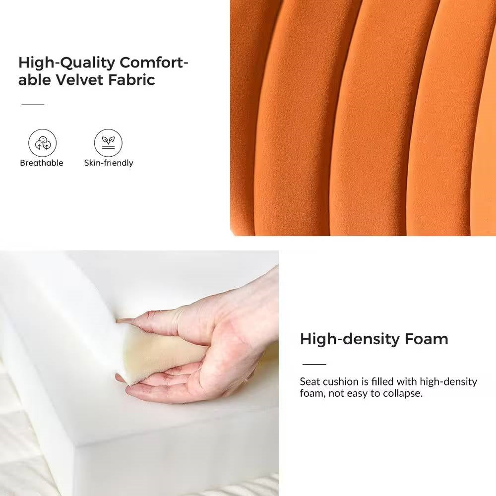 Text and images highlighting high-quality comfort-able velvet fabric and high-density foam in a product description.