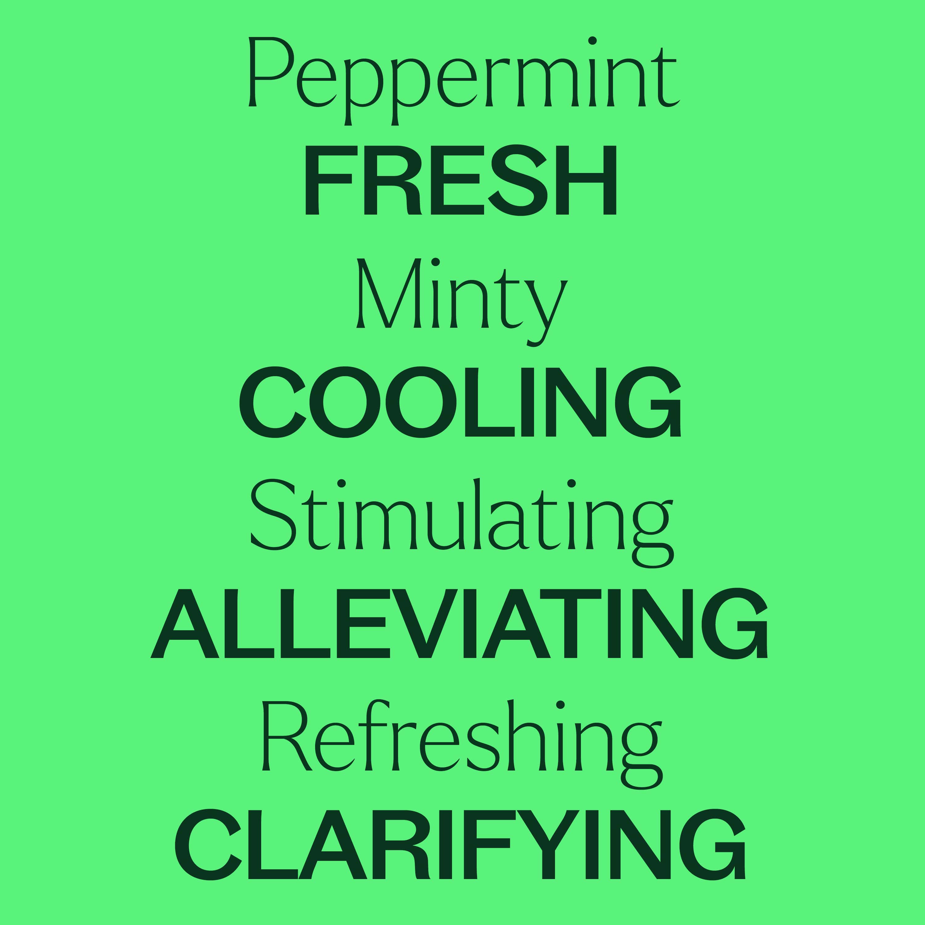 Green background with black text describing peppermint's effects.