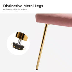 Gold metal leg with anti-slip foot pad of a pink chair on a white background