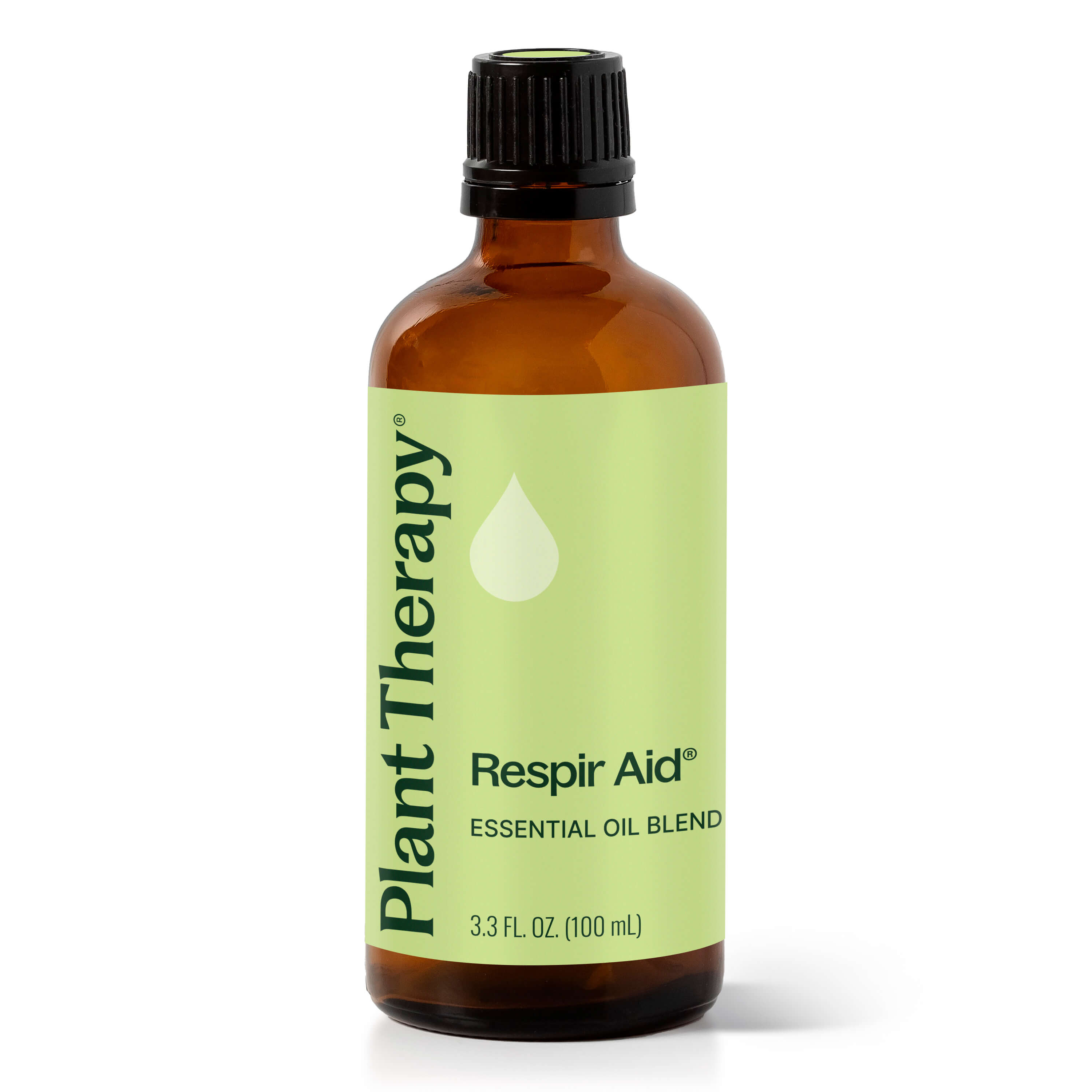 Bottle of Plant Therapy Respiro Aid essential oil blend on a white background
