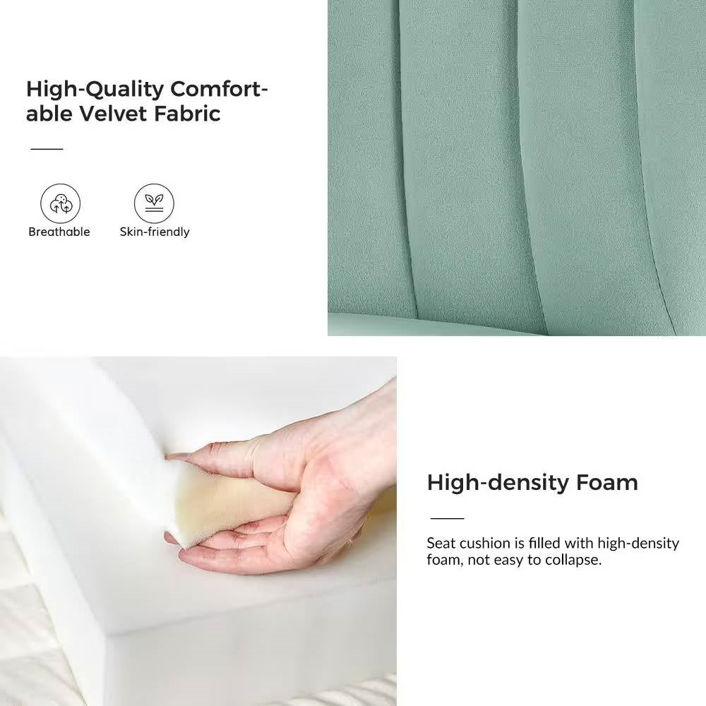 Text and images highlighting high-quality comfort fabric and high-density foam in a product description.