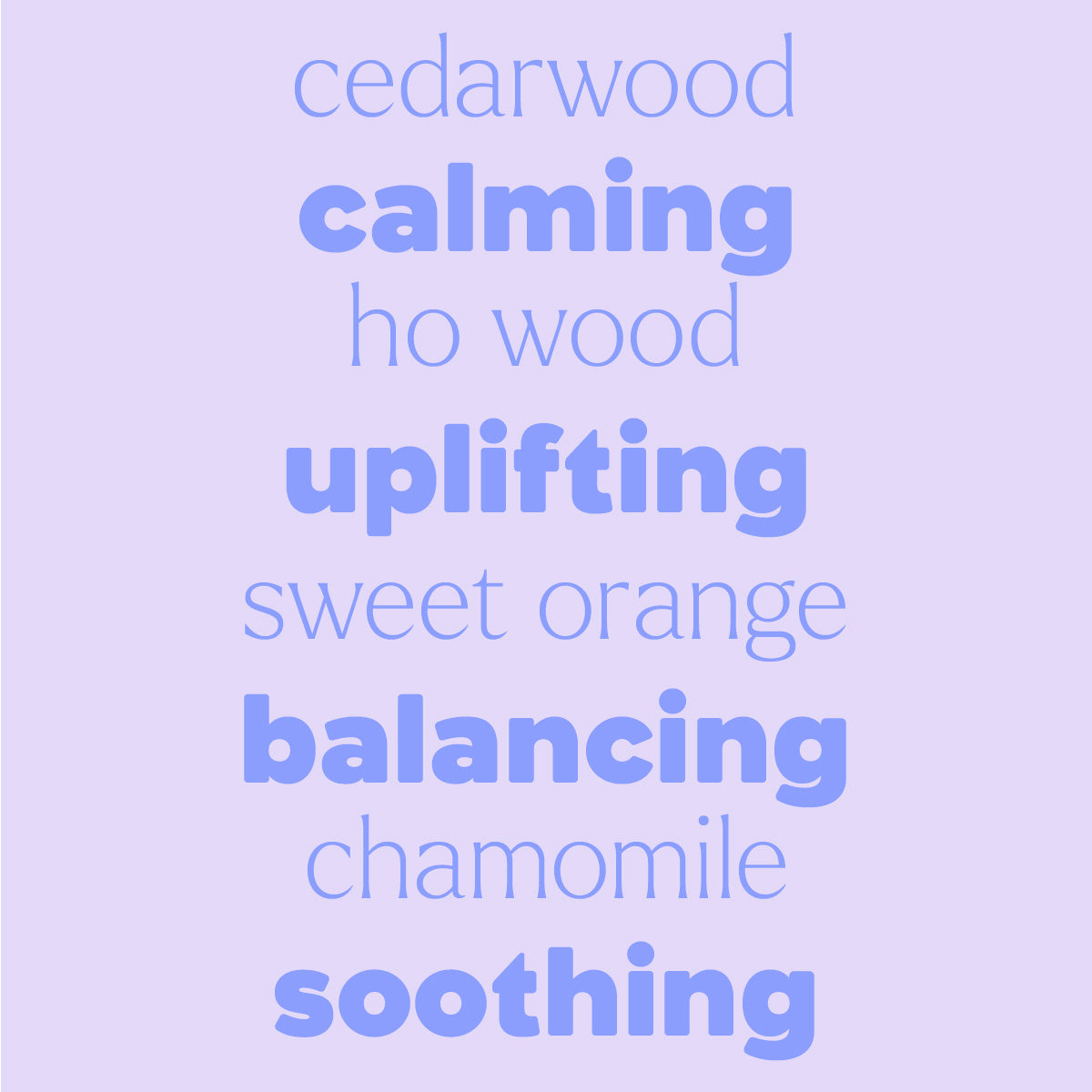 Text on a light purple background describing various essential oils with their effects.