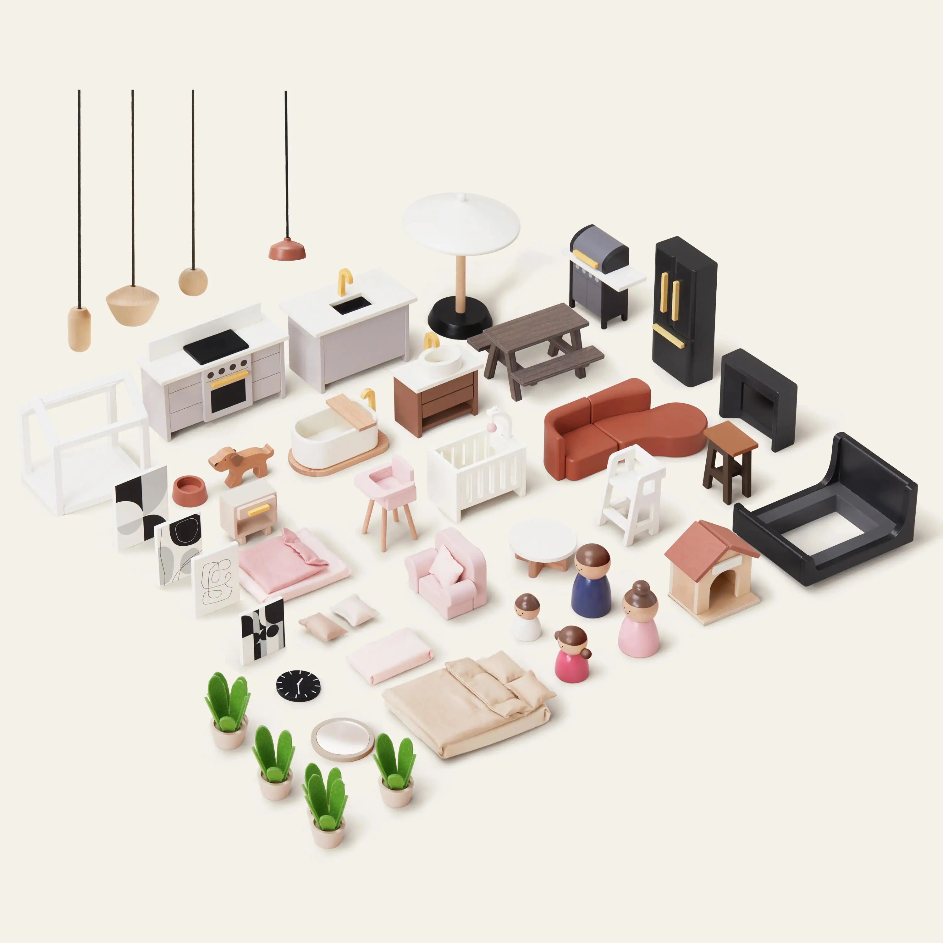 Full view of Sweetwood Edge dollhouse showing all rooms furnished with included accessories