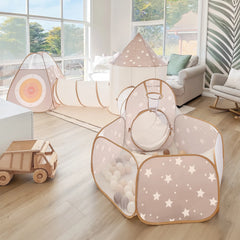 Children crawling through Tiny Land foldable play tunnel in a playroom setting