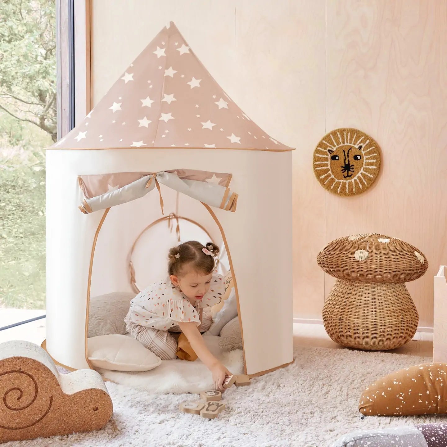 Tiny Land foldable play tunnel collapsed flat for easy storage and portability