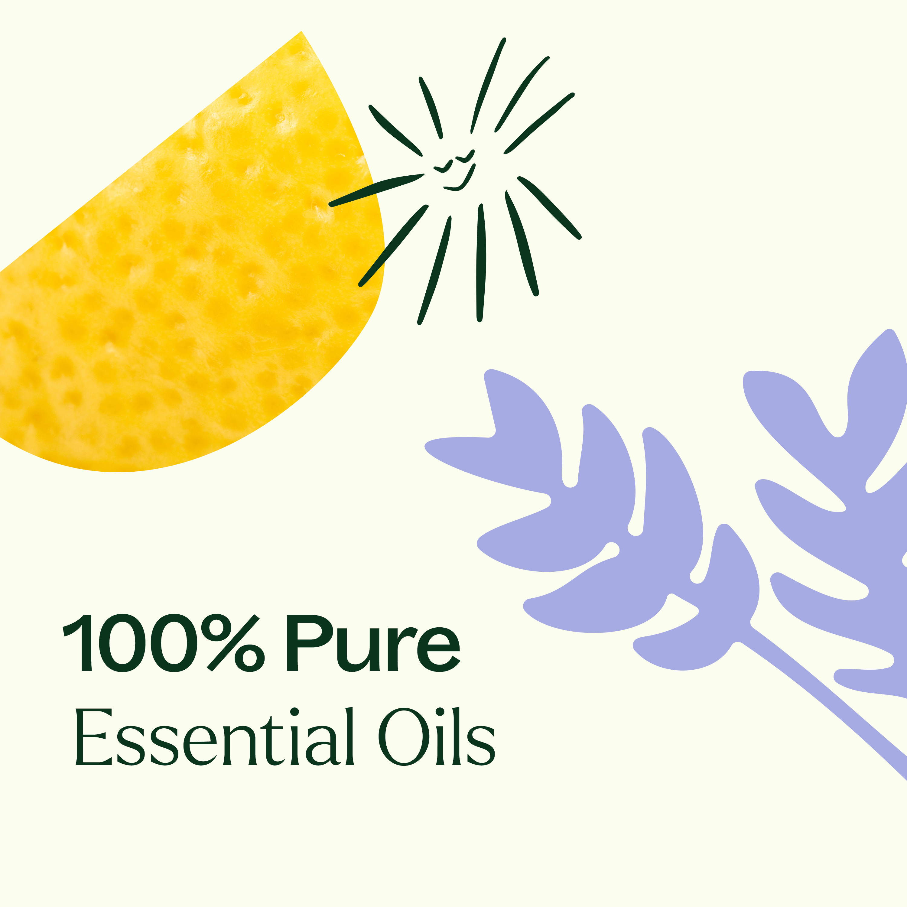 100% Pure Essential Oils logo with a pineapple slice, sun, and leaves on a white background.