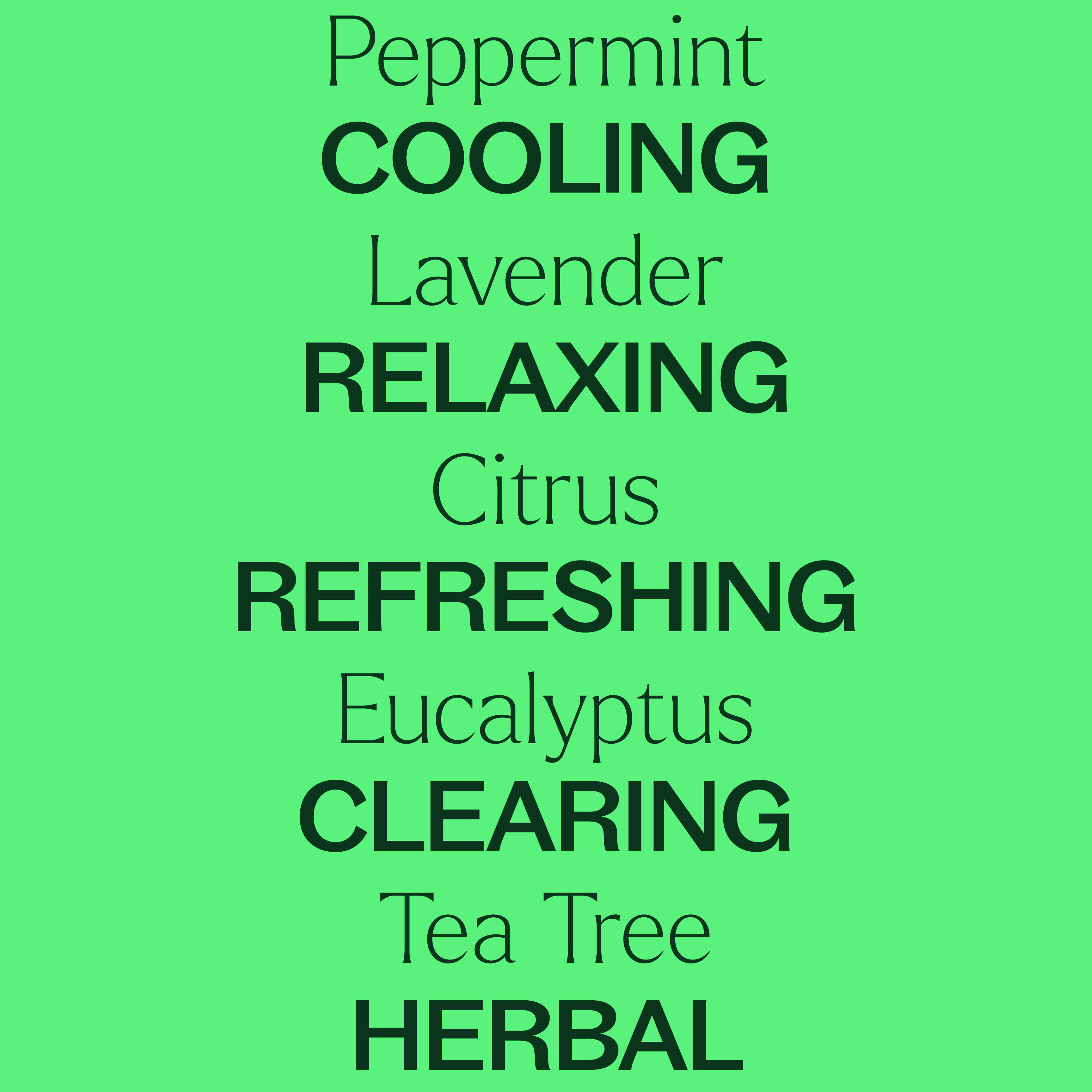 Text listing various essential oil scents on a green background