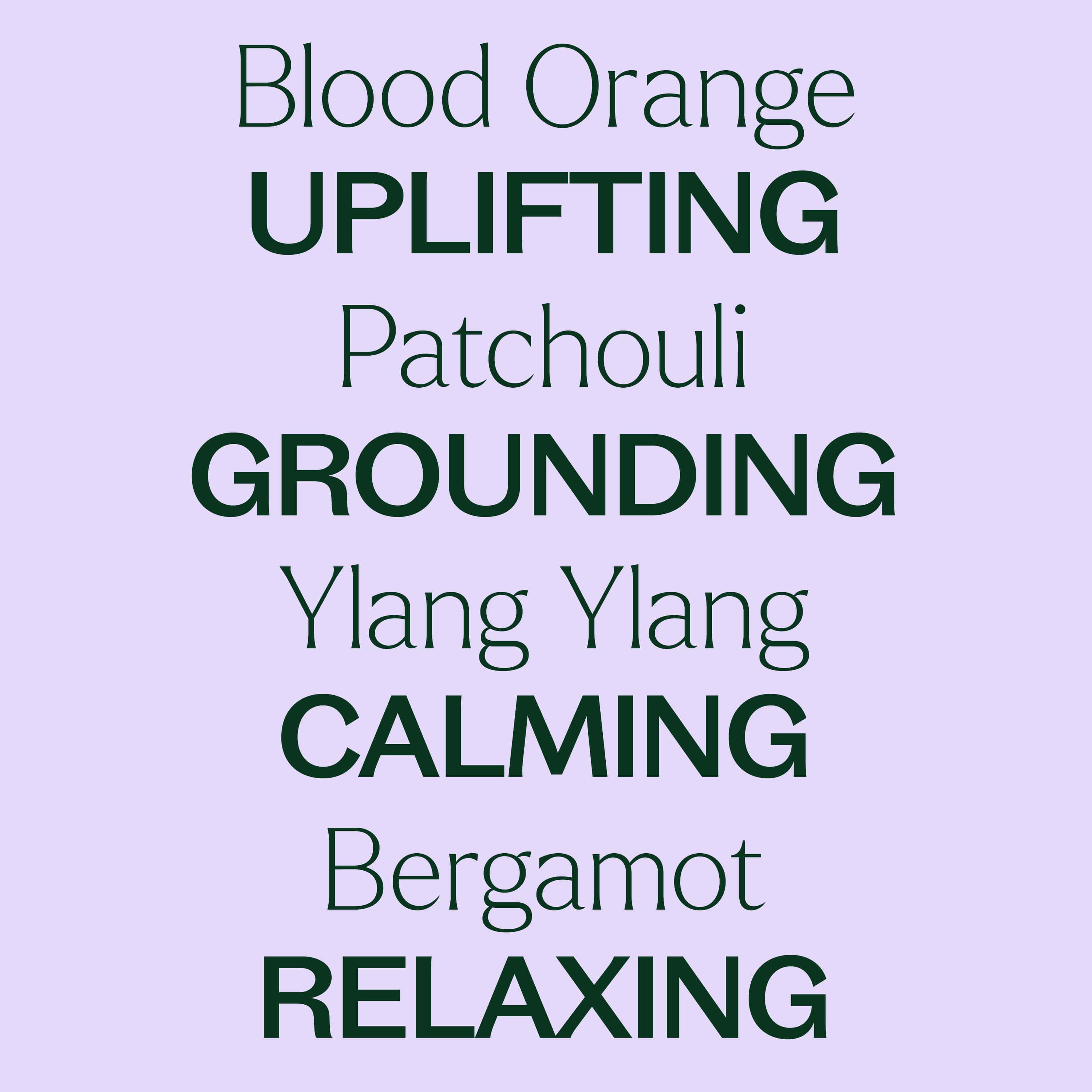 Text on a purple background describing various essential oils with their effects.