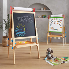 Tiny Land 3-in-1 wooden kids art easel with chalkboard and whiteboard sides on white background