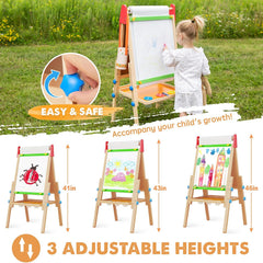 Dry-erase whiteboard side of Tiny Land adjustable height wooden art easel for toddlers