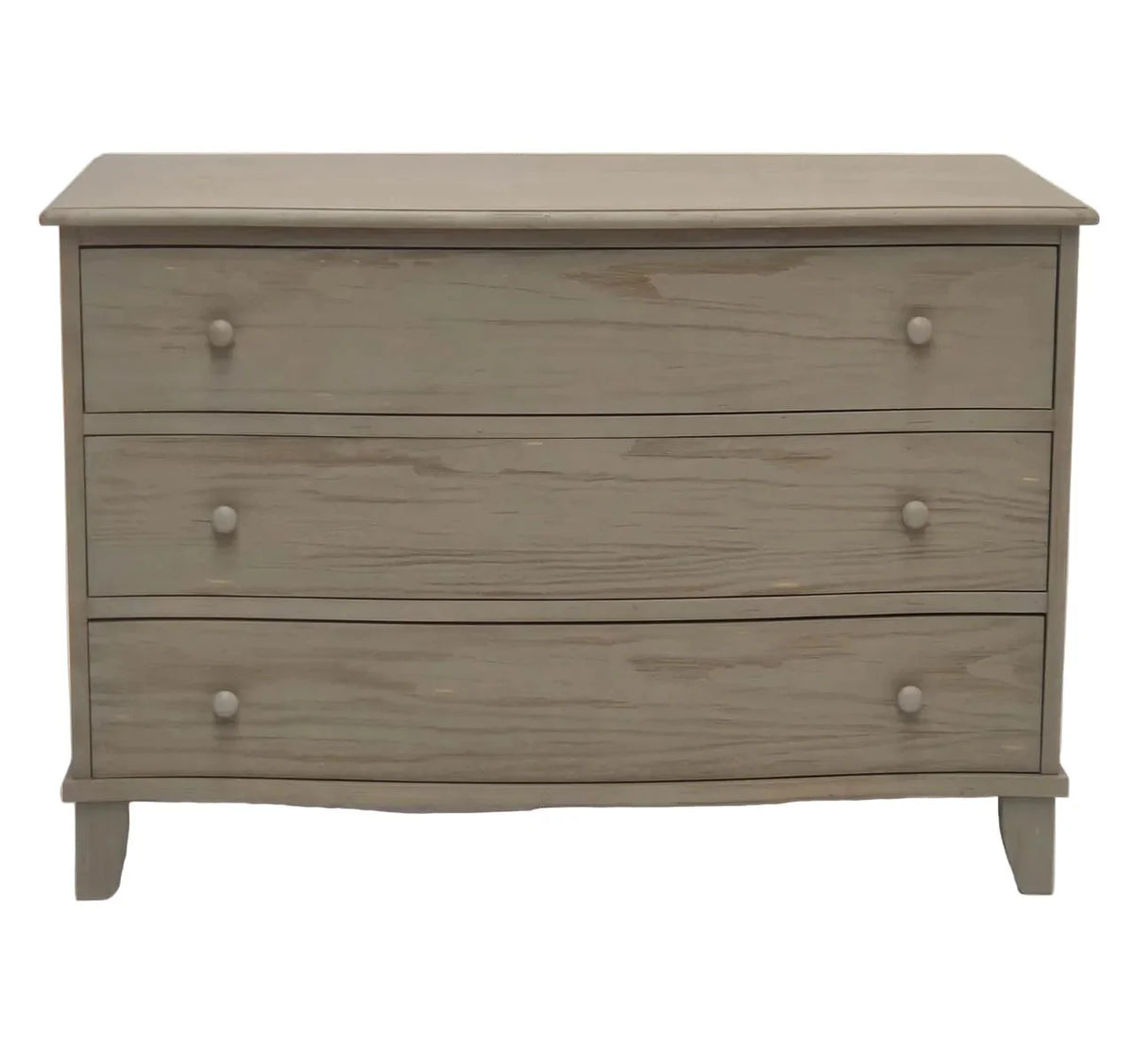 Wooden dresser with three drawers on a white background