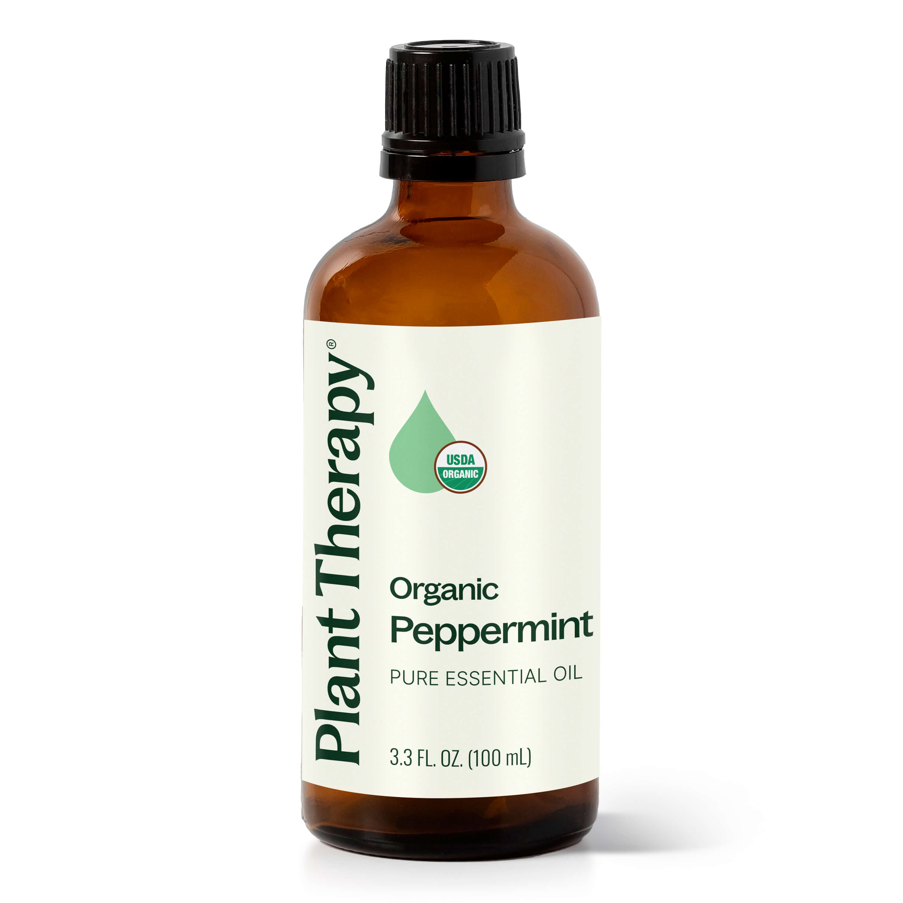 Bottle of Plant Therapy Organic Peppermint Pure Essential Oil on a white background