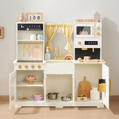 Play kitchen set with all doors open