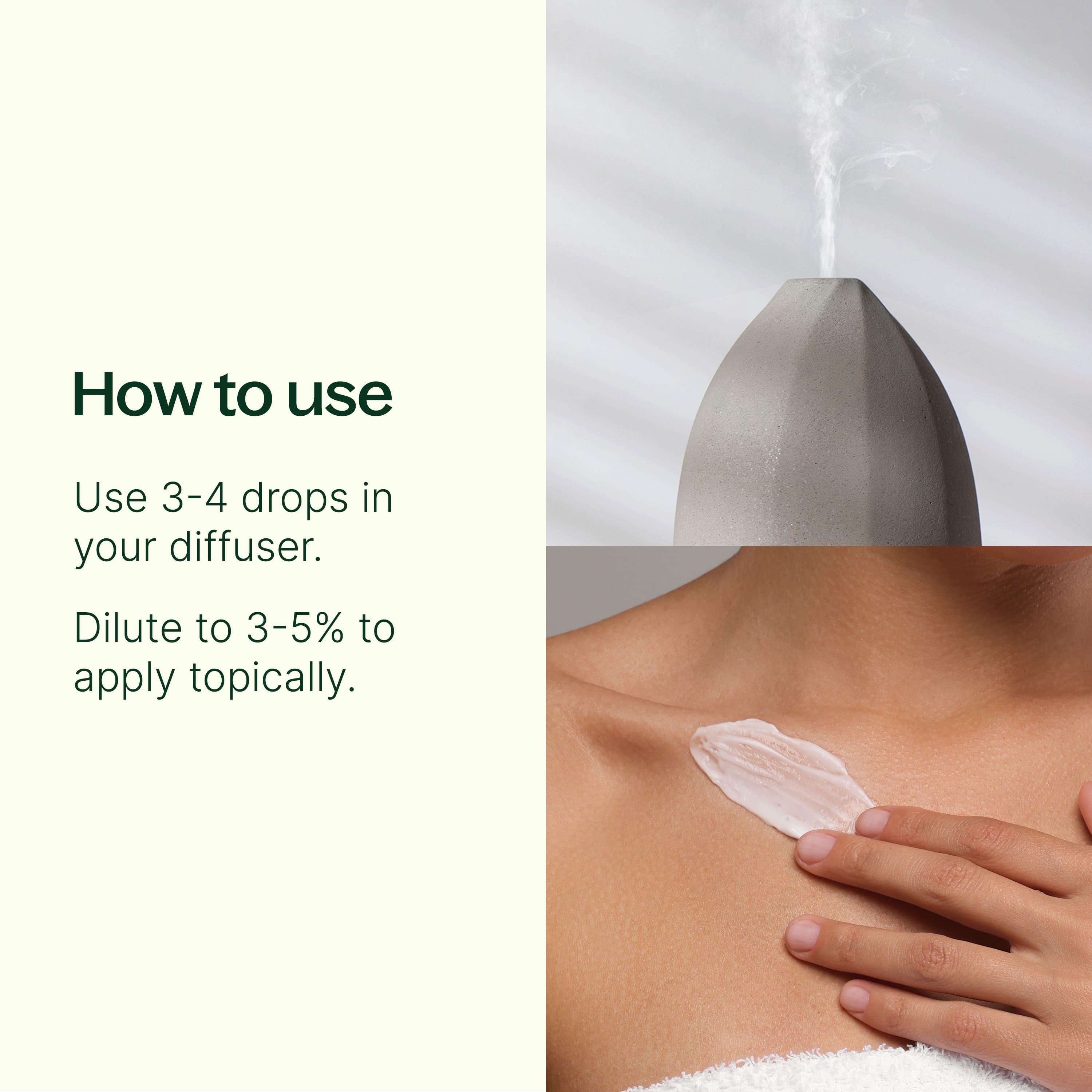 Instructions on how to use a product with text and images of application.