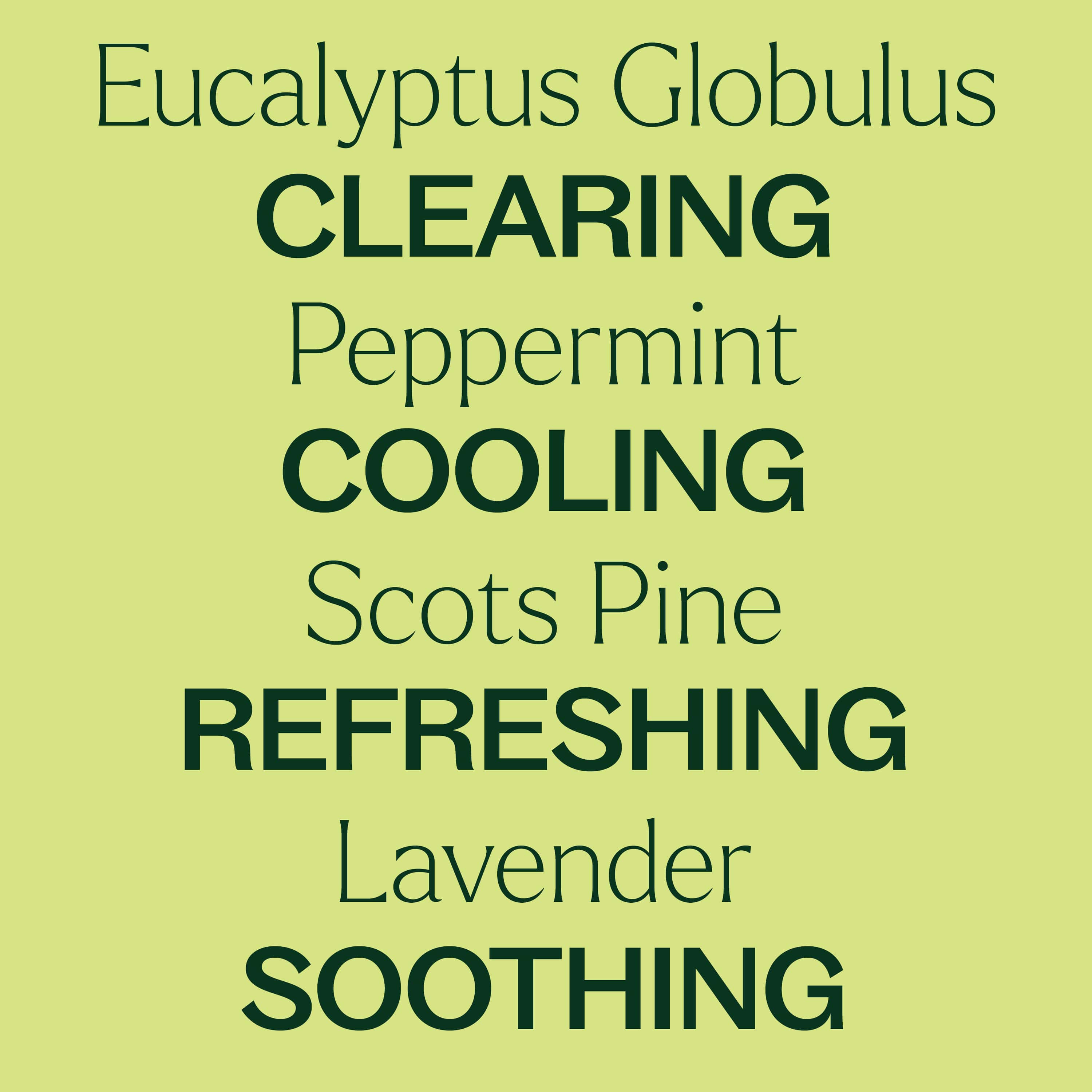 Text listing various eucalyptus essential oil properties on a green background