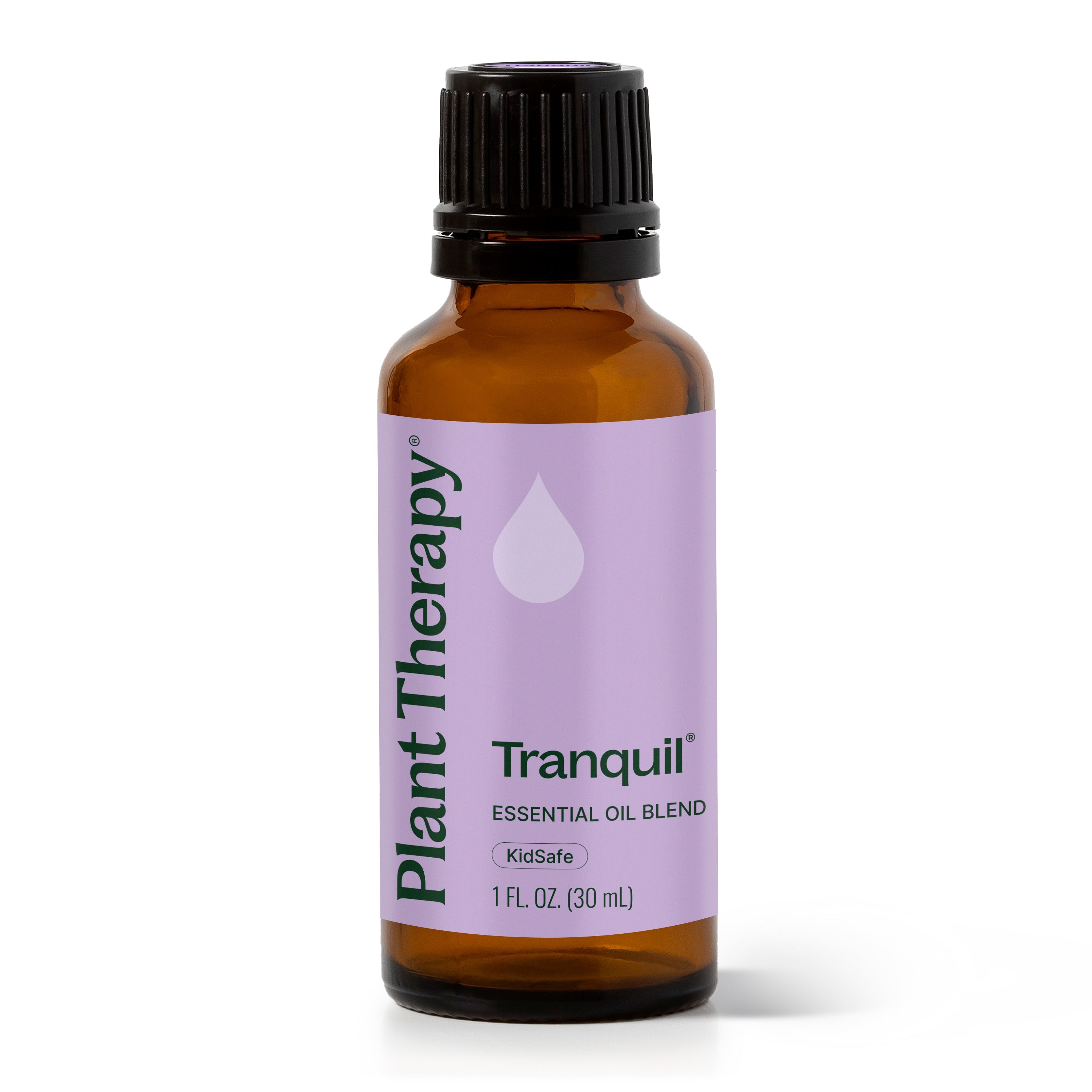 Bottle of Plant Therapy Tranquil essential oil blend on a white background